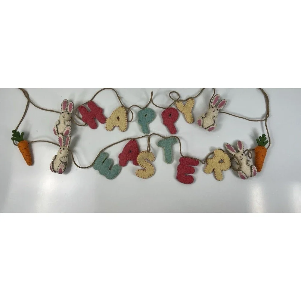 Happy Easter Bunny Garland Rabbits Bunnies Spring Felt Wool Banner Decoration